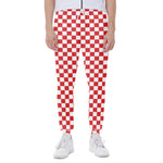 Red And White Checkered Pattern Print Scuba Joggers