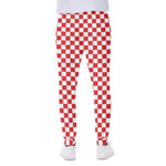 Red And White Checkered Pattern Print Scuba Joggers