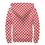 Red And White Checkered Pattern Print Sherpa Lined Zip Up Hoodie