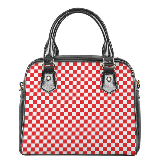 Red And White Checkered Pattern Print Shoulder Handbag