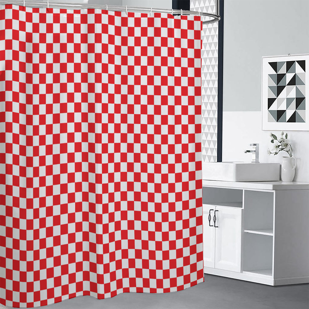 Red And White Checkered Pattern Print Shower Curtain