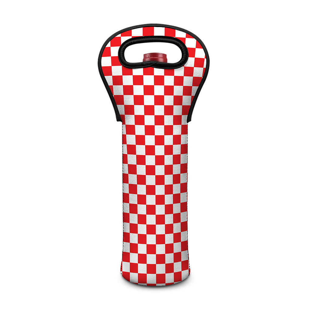 Red And White Checkered Pattern Print Single Neoprene Wine Tote