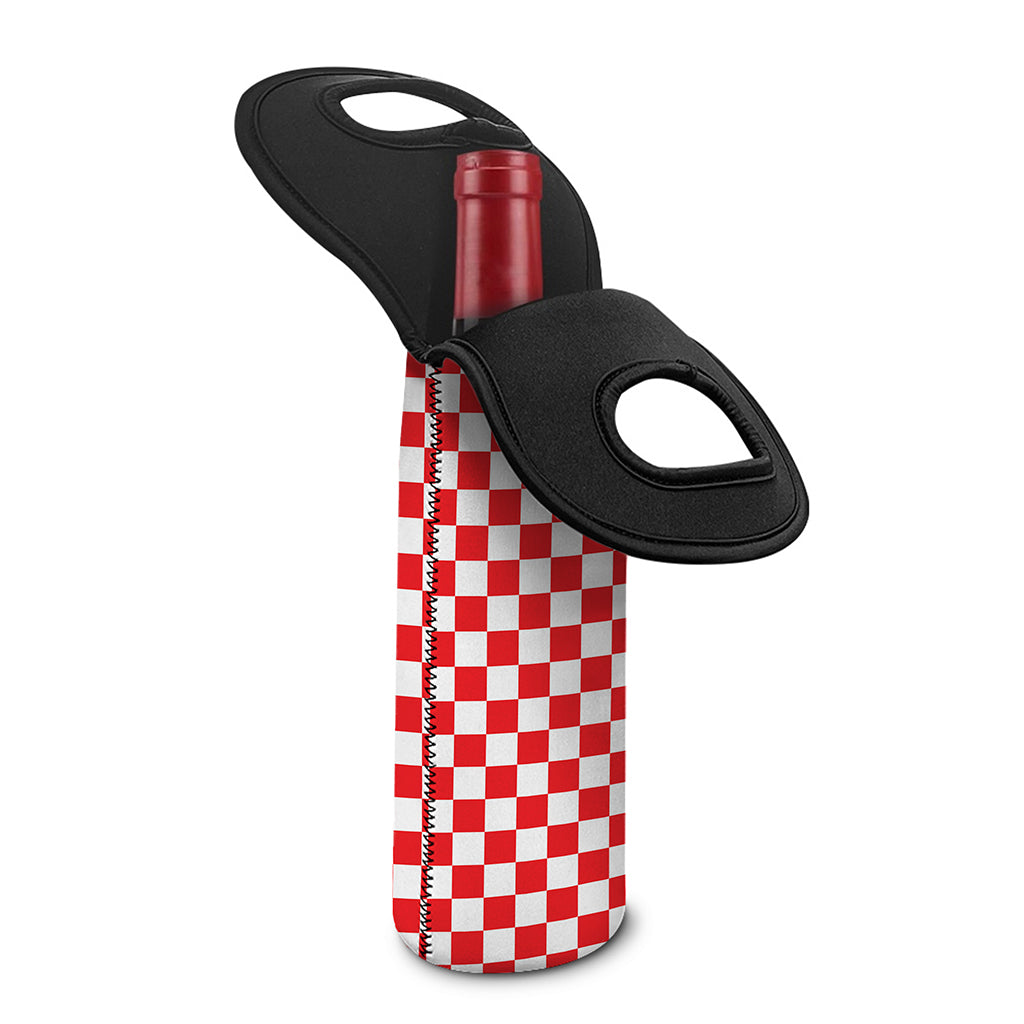 Red And White Checkered Pattern Print Single Neoprene Wine Tote
