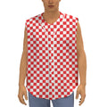 Red And White Checkered Pattern Print Sleeveless Baseball Jersey