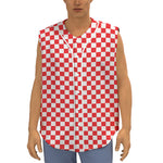Red And White Checkered Pattern Print Sleeveless Baseball Jersey