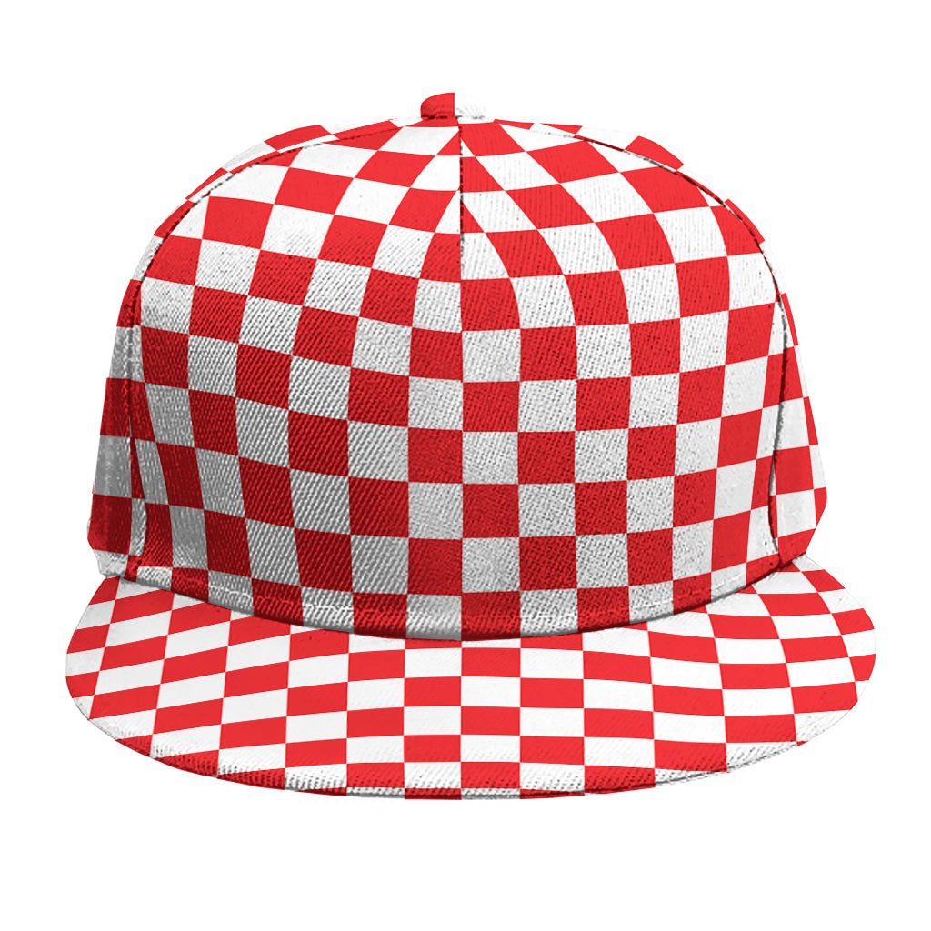 Red And White Checkered Pattern Print Snapback Cap