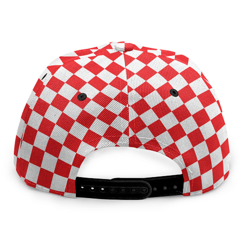 Red And White Checkered Pattern Print Snapback Cap