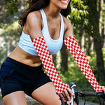 Red And White Checkered Pattern Print Sun Protection Arm Sleeves