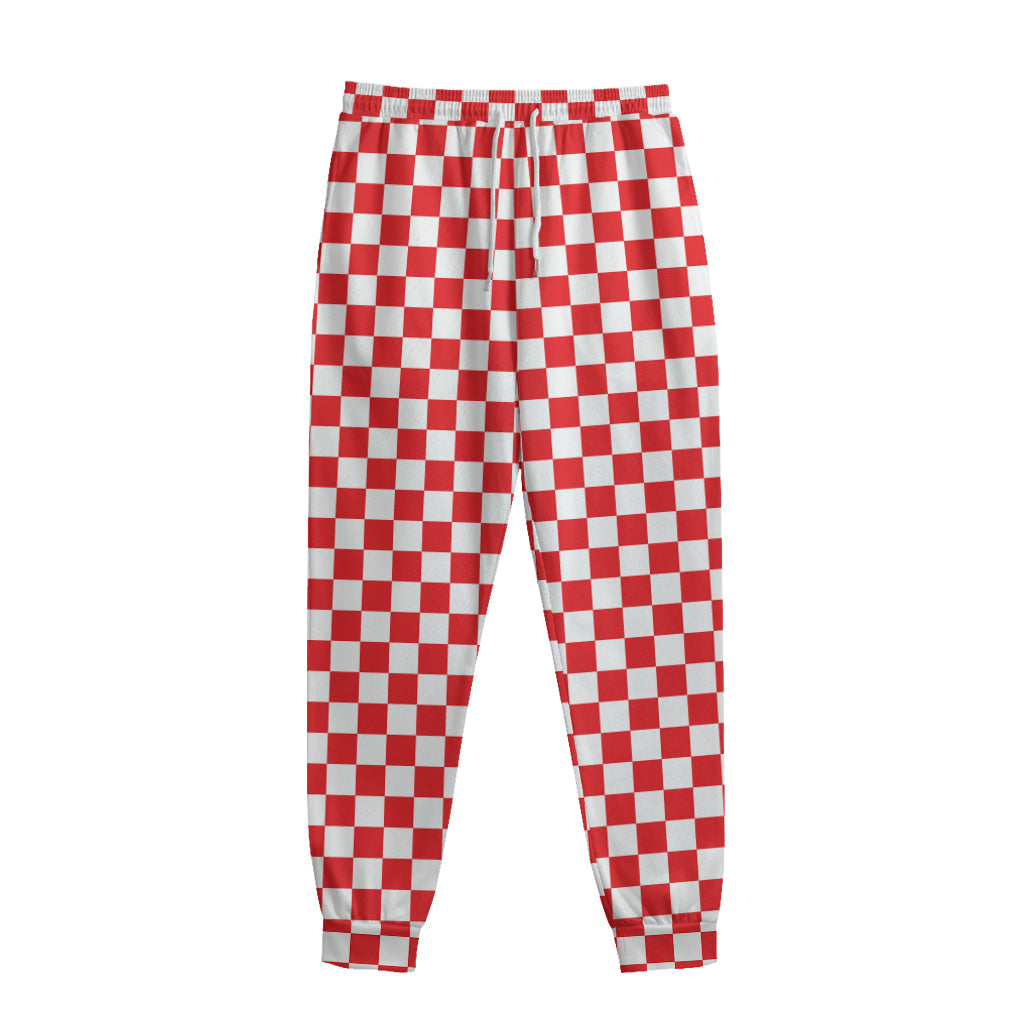 Red And White Checkered Pattern Print Sweatpants