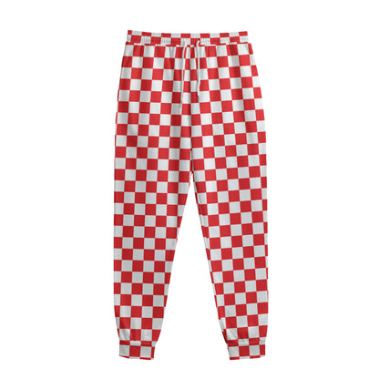 Red And White Checkered Pattern Print Sweatpants