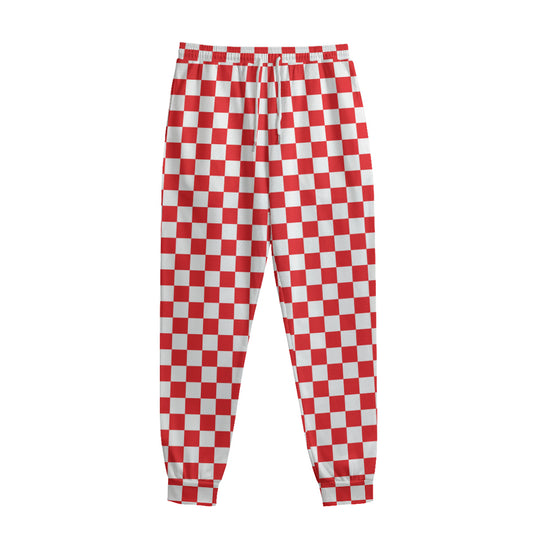 Red And White Checkered Pattern Print Sweatpants