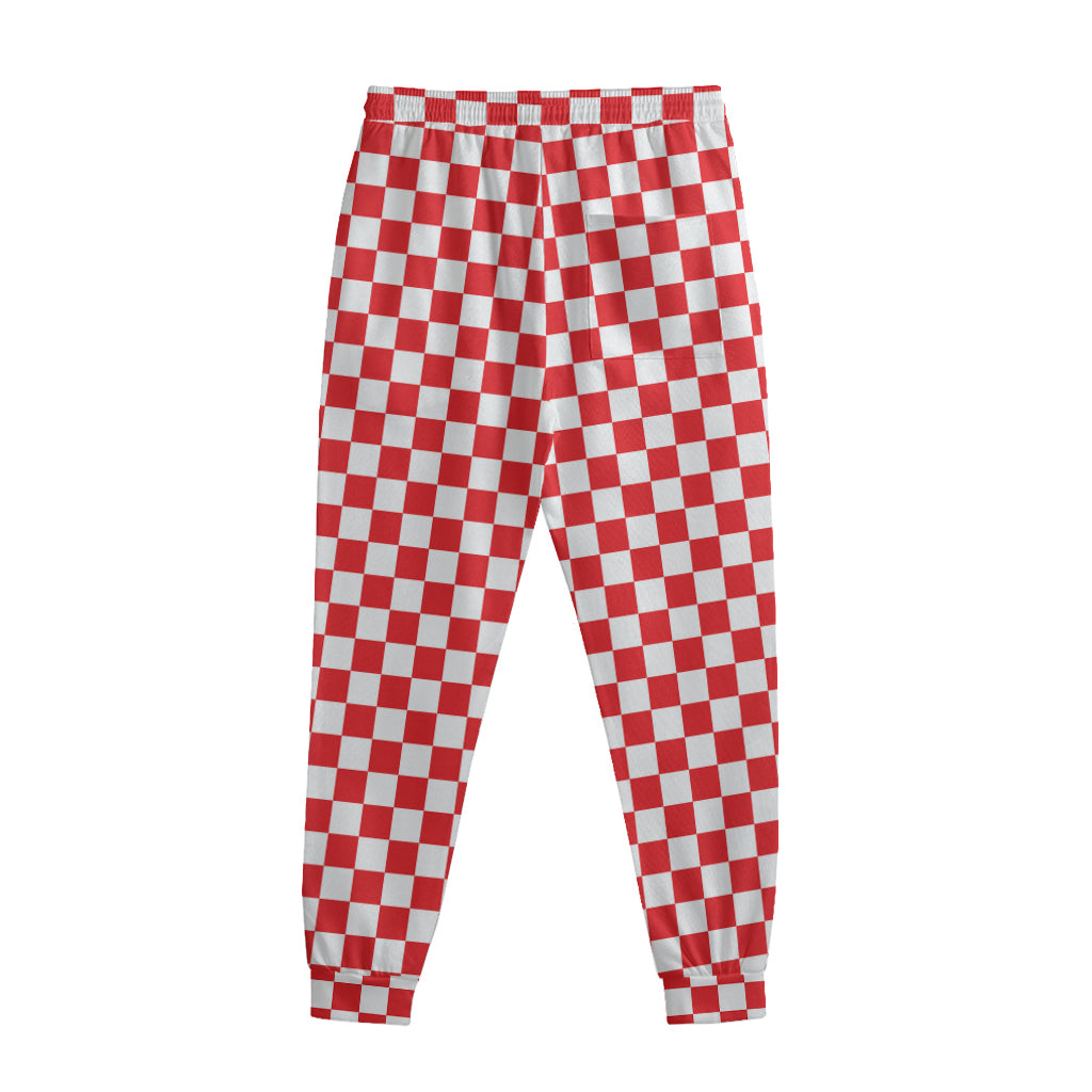 Red And White Checkered Pattern Print Sweatpants