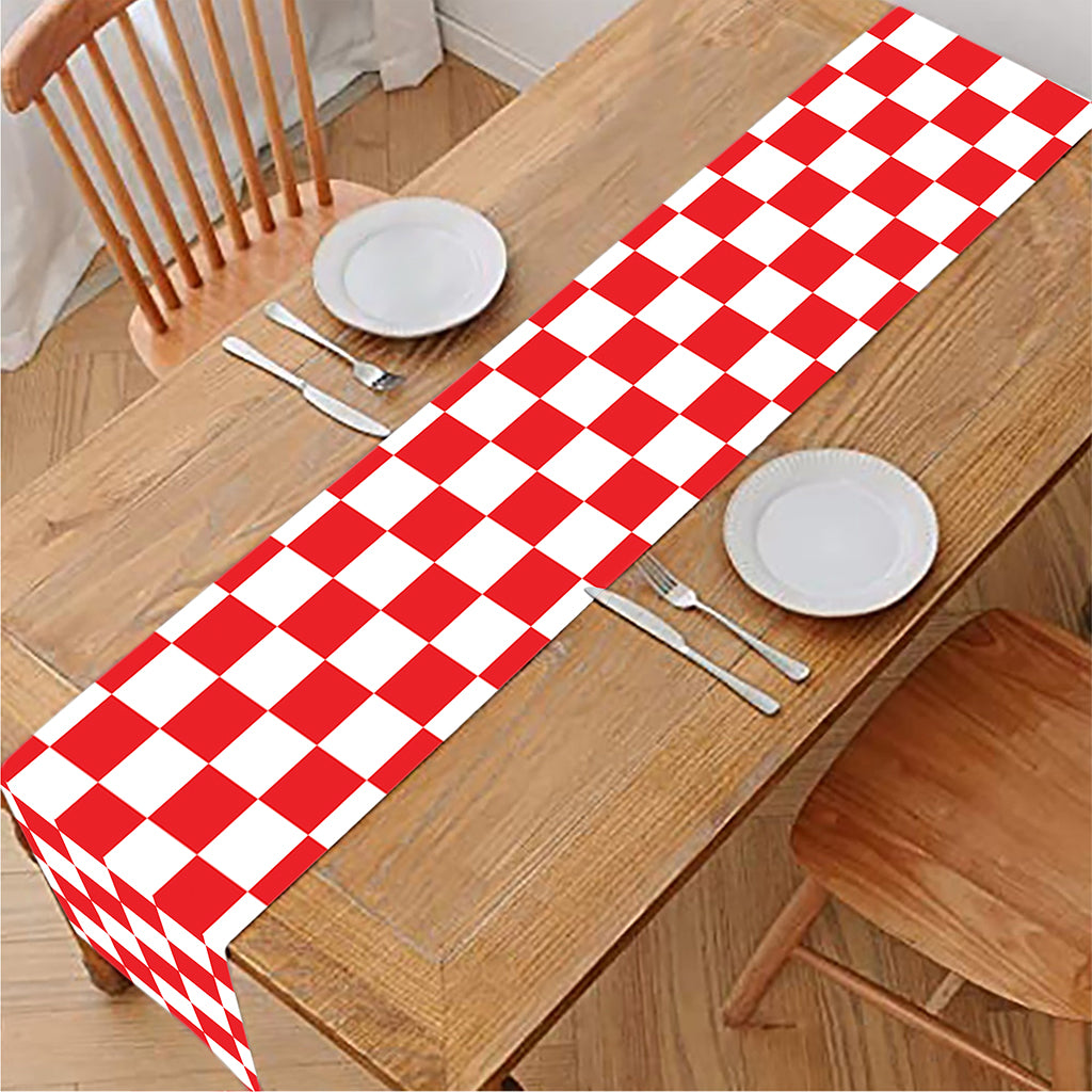 Red And White Checkered Pattern Print Table Runner