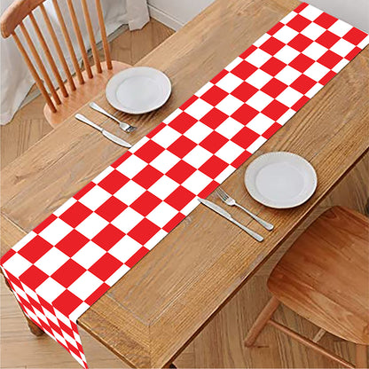 Red And White Checkered Pattern Print Table Runner