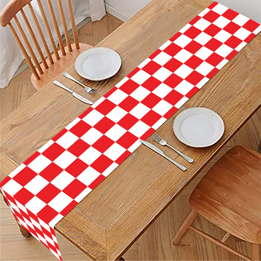 Red And White Checkered Pattern Print Table Runner