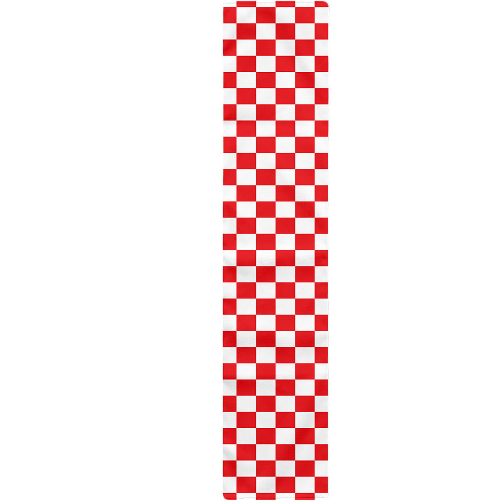 Red And White Checkered Pattern Print Table Runner