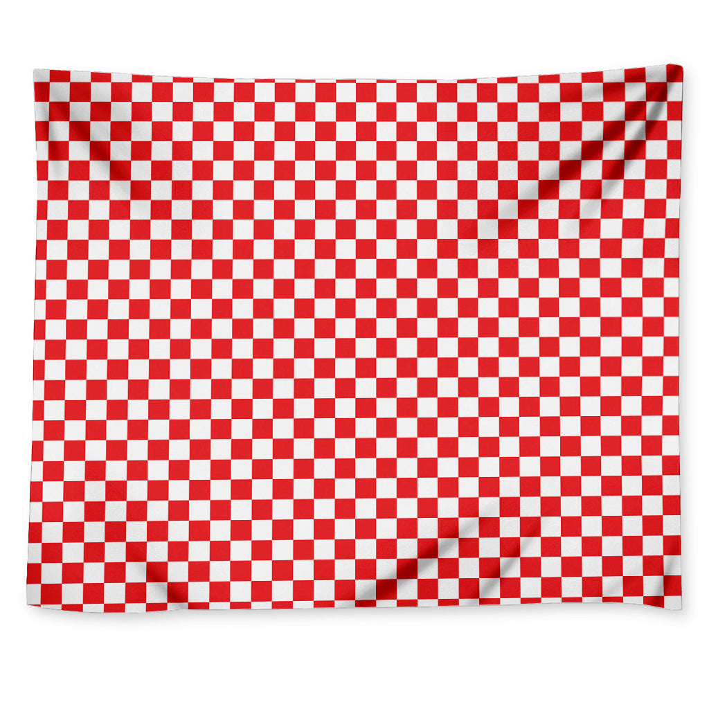 Red And White Checkered Pattern Print Tapestry