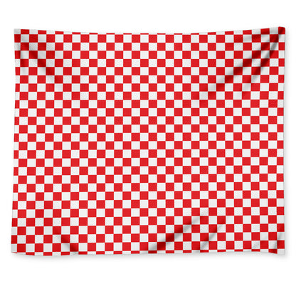 Red And White Checkered Pattern Print Tapestry