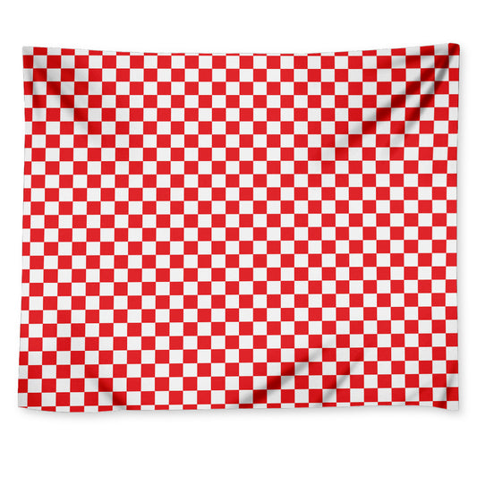Red And White Checkered Pattern Print Tapestry