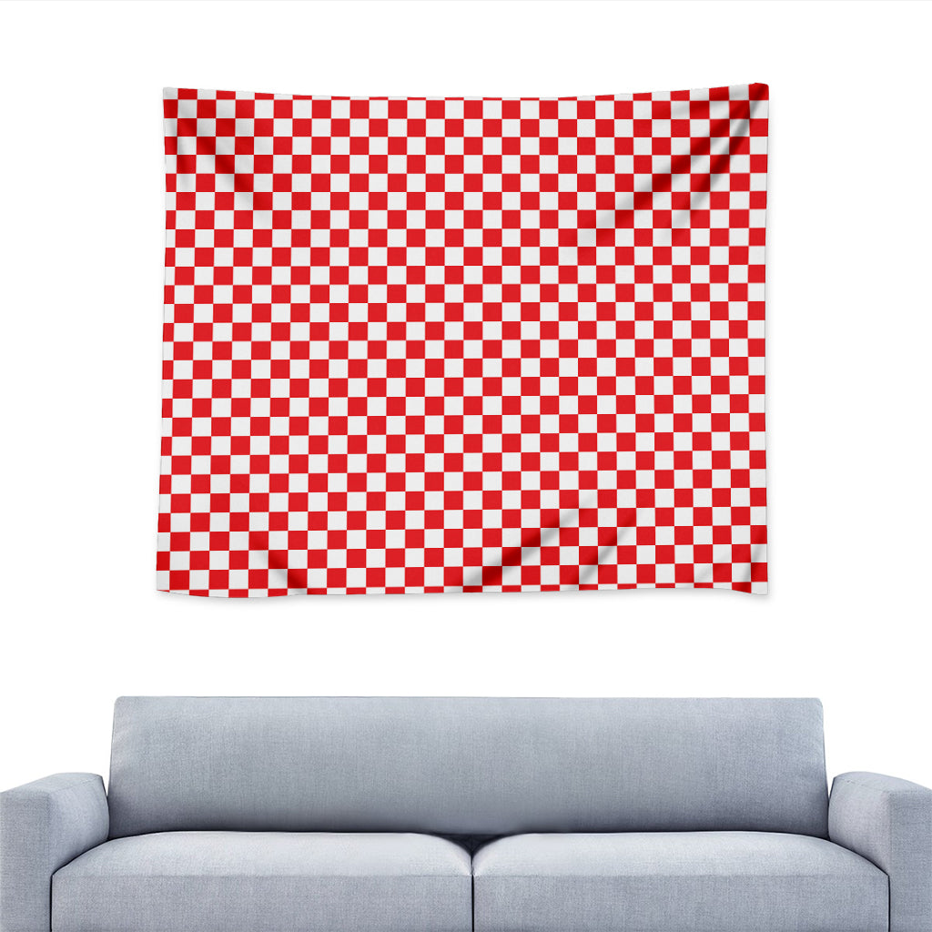 Red And White Checkered Pattern Print Tapestry