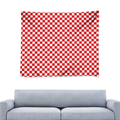 Red And White Checkered Pattern Print Tapestry
