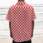 Red And White Checkered Pattern Print Textured Short Sleeve Shirt
