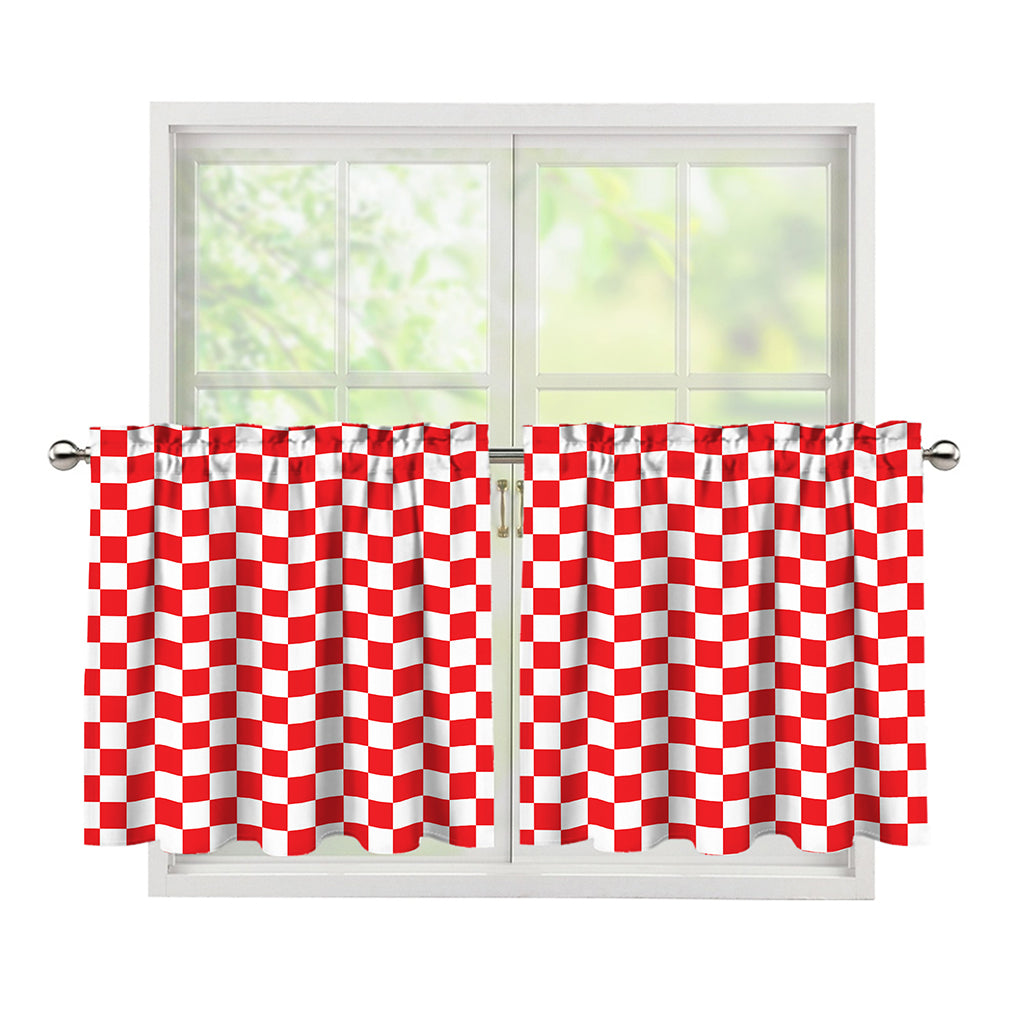 Red And White Checkered Pattern Print Tier Curtains