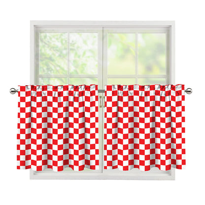 Red And White Checkered Pattern Print Tier Curtains