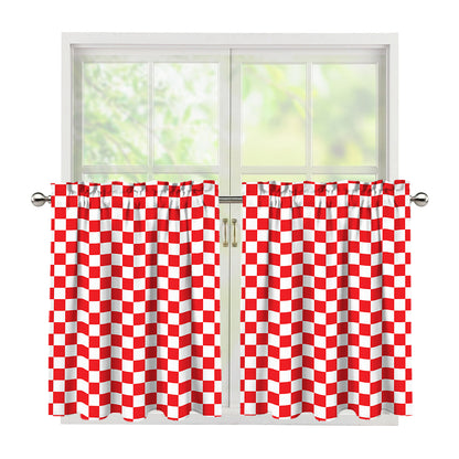 Red And White Checkered Pattern Print Tier Curtains