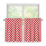 Red And White Checkered Pattern Print Tier Curtains