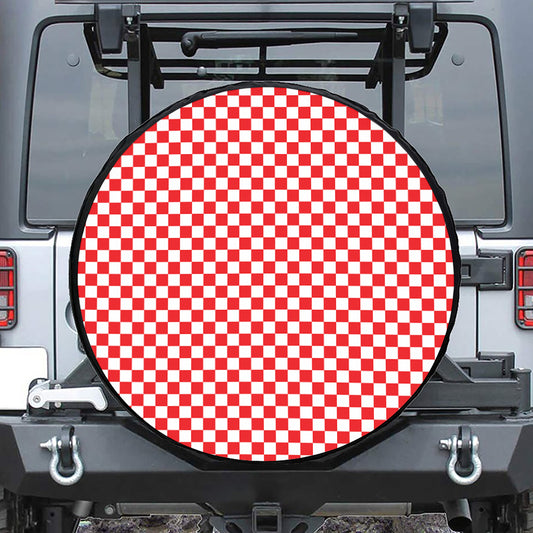Red And White Checkered Pattern Print Tire Cover