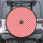 Red And White Checkered Pattern Print Tire Cover With Camera Hole