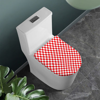Red And White Checkered Pattern Print Toilet Lid Cover