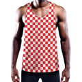 Red And White Checkered Pattern Print Men's Workout Tank Top