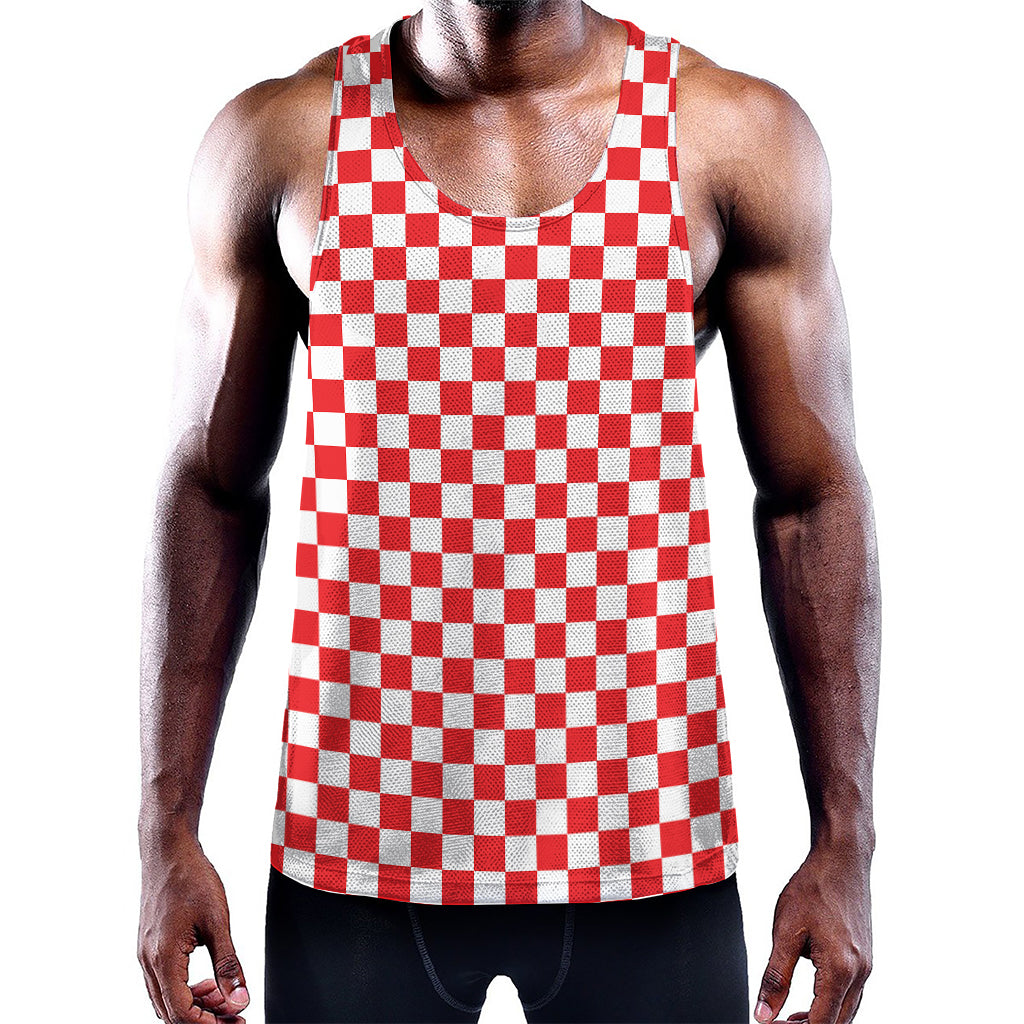 Red And White Checkered Pattern Print Training Tank Top