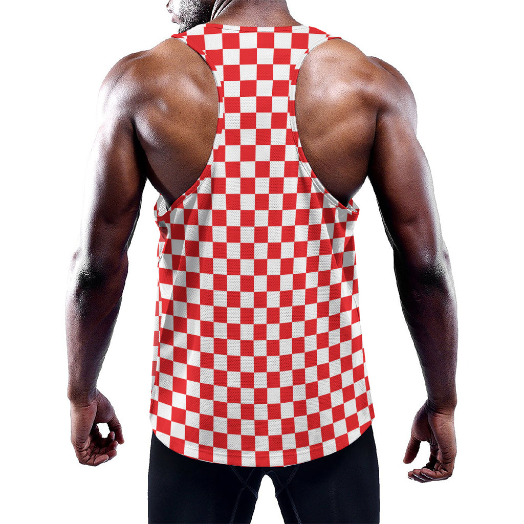 Red And White Checkered Pattern Print Training Tank Top