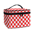 Red And White Checkered Pattern Print Travel Makeup Bag