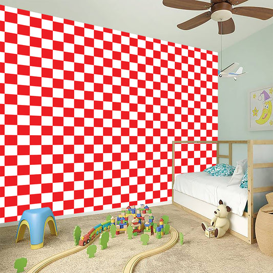 Red And White Checkered Pattern Print Wall Sticker