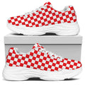 Red And White Checkered Pattern Print White Chunky Shoes