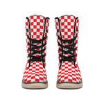Red And White Checkered Pattern Print Winter Boots