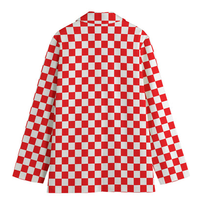 Red And White Checkered Pattern Print Women's Blazer