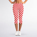 Red And White Checkered Pattern Print Women's Capri Leggings
