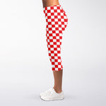 Red And White Checkered Pattern Print Women's Capri Leggings