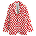 Red And White Checkered Pattern Print Women's Cotton Blazer