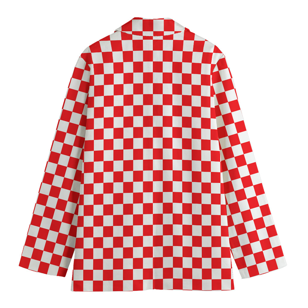 Red And White Checkered Pattern Print Women's Cotton Blazer