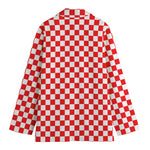 Red And White Checkered Pattern Print Women's Cotton Blazer