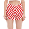 Red And White Checkered Pattern Print Women's Split Running Shorts
