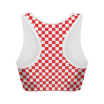 Red And White Checkered Pattern Print Women's Sports Bra