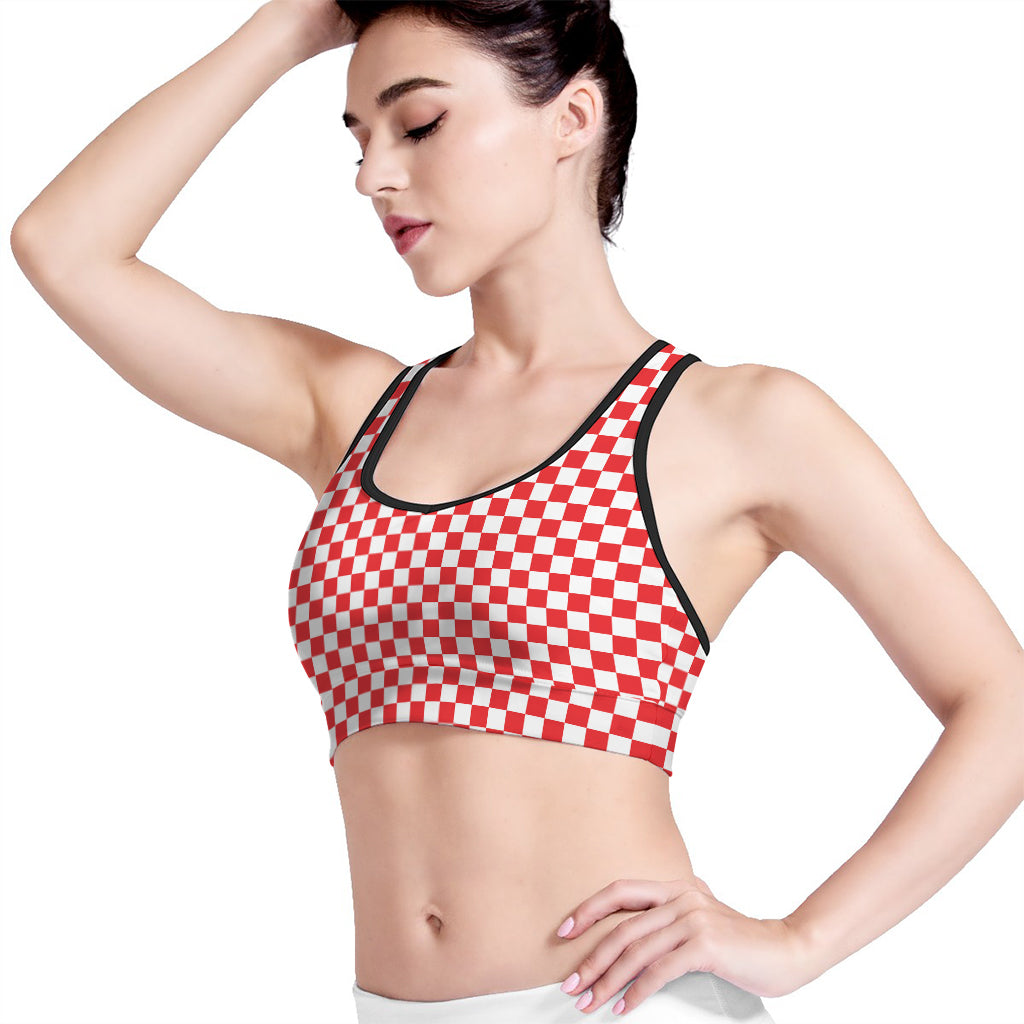 Red And White Checkered Pattern Print Women's Sports Bra