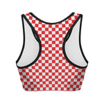 Red And White Checkered Pattern Print Women's Sports Bra